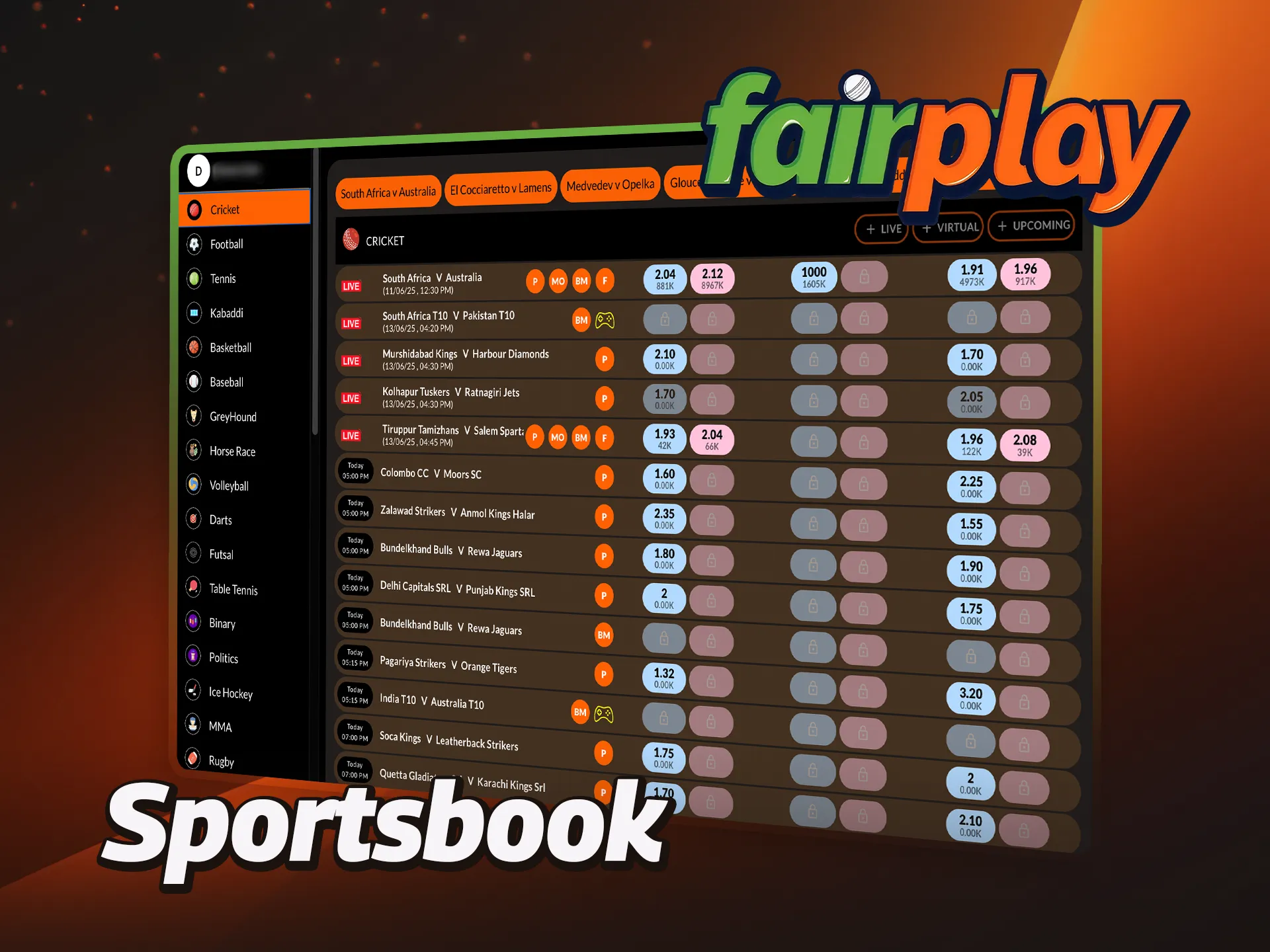 Place bets on your favorite sports at FairPlay.