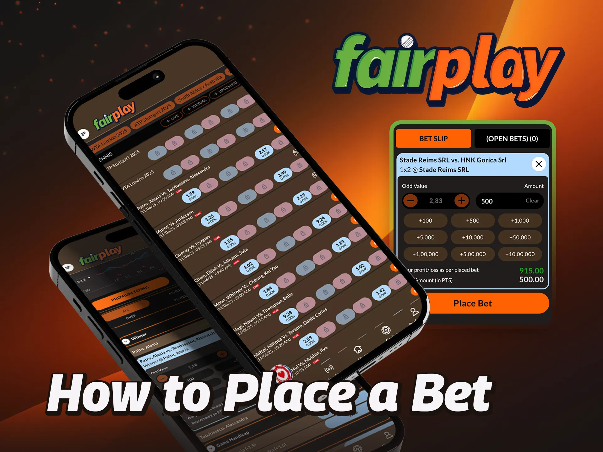 Follow the instructions to place bets on the mobile app FairPlay.