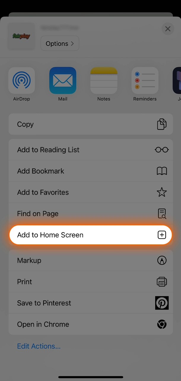 Learn where to find the button to add the FairPlay mobile app to your home screen.