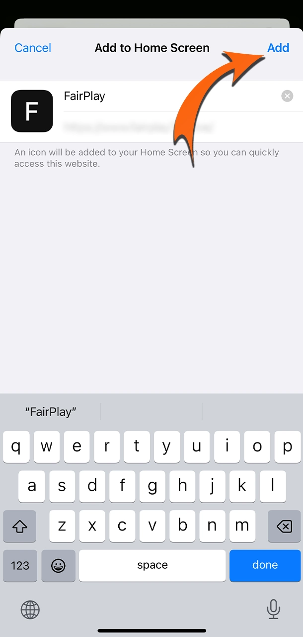 Confirm adding FairPlay to your home screen.
