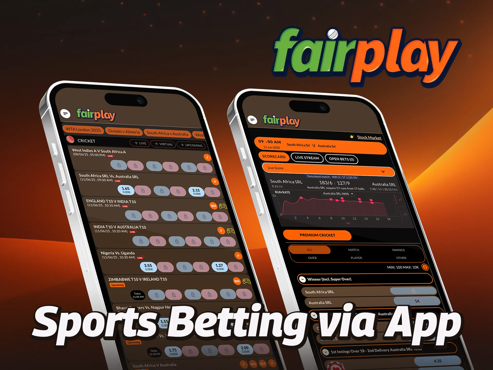 Place bets on your favorite sports in just a few taps with FairPlay.