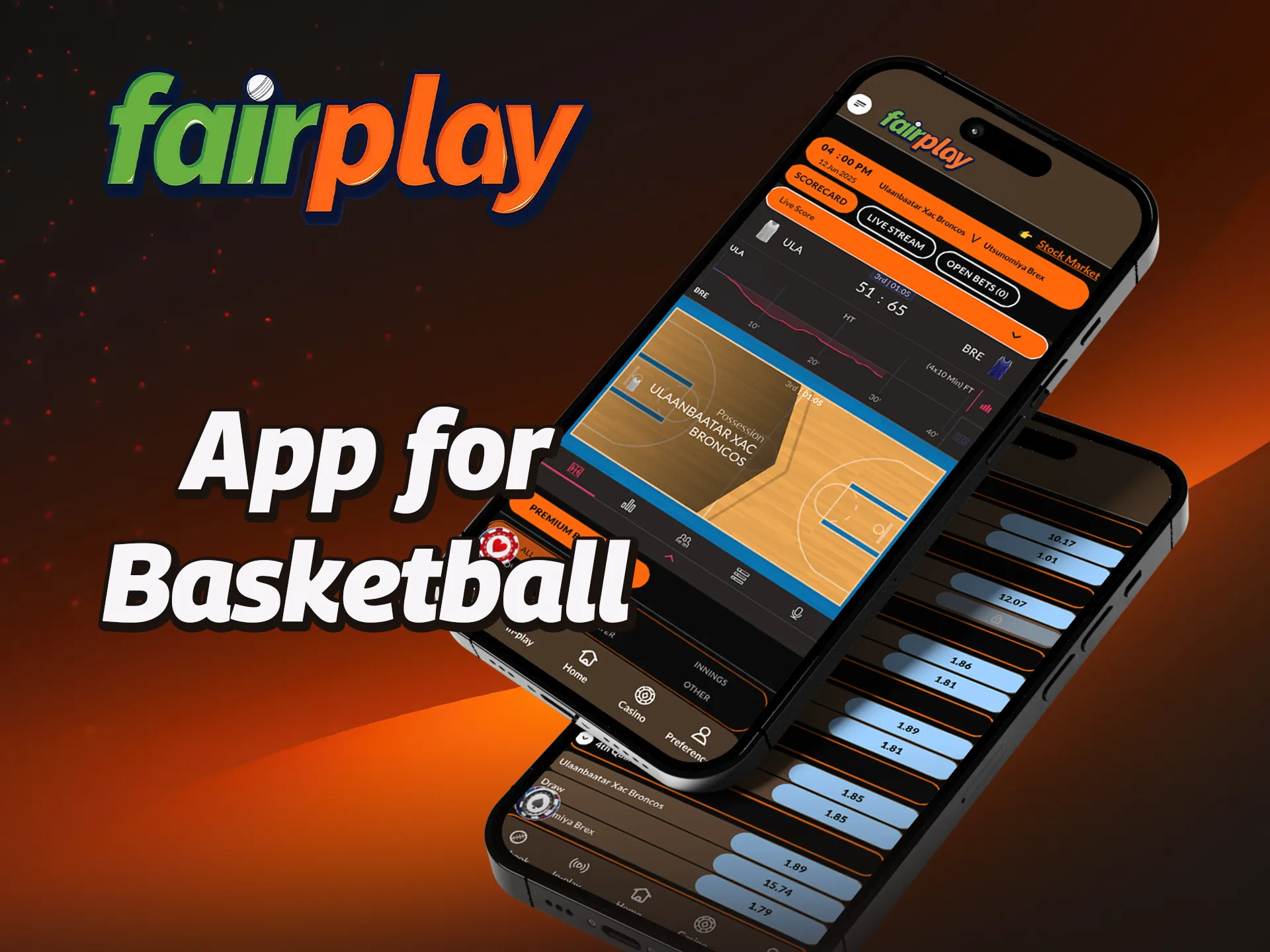 Bet on basketball at any time and from anywhere with the FairPlay app.