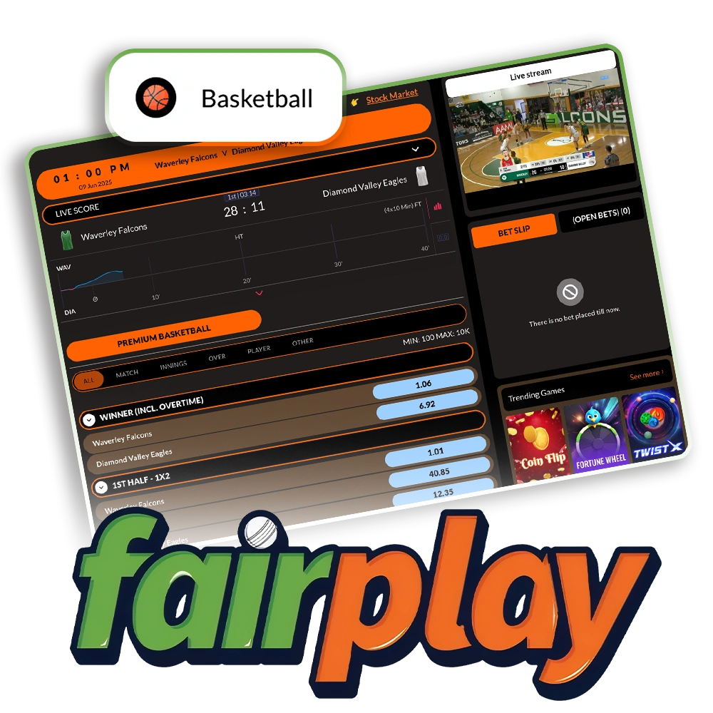 Follow your favorite sports events in the basketball world and win at FairPlay.