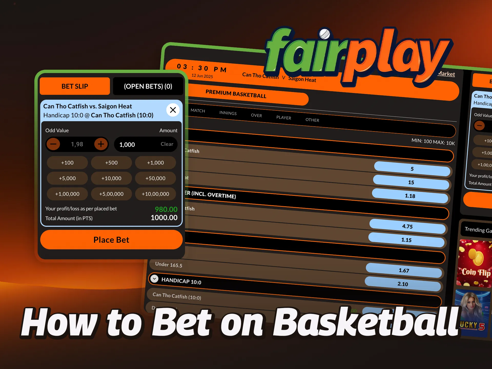 Follow the instructions to place basketball bets at FairPlay.