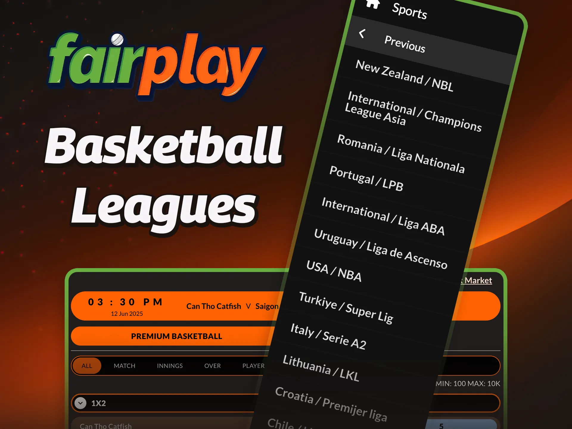 Choose from the largest leagues and bet on your favorite teams at FairPlay.