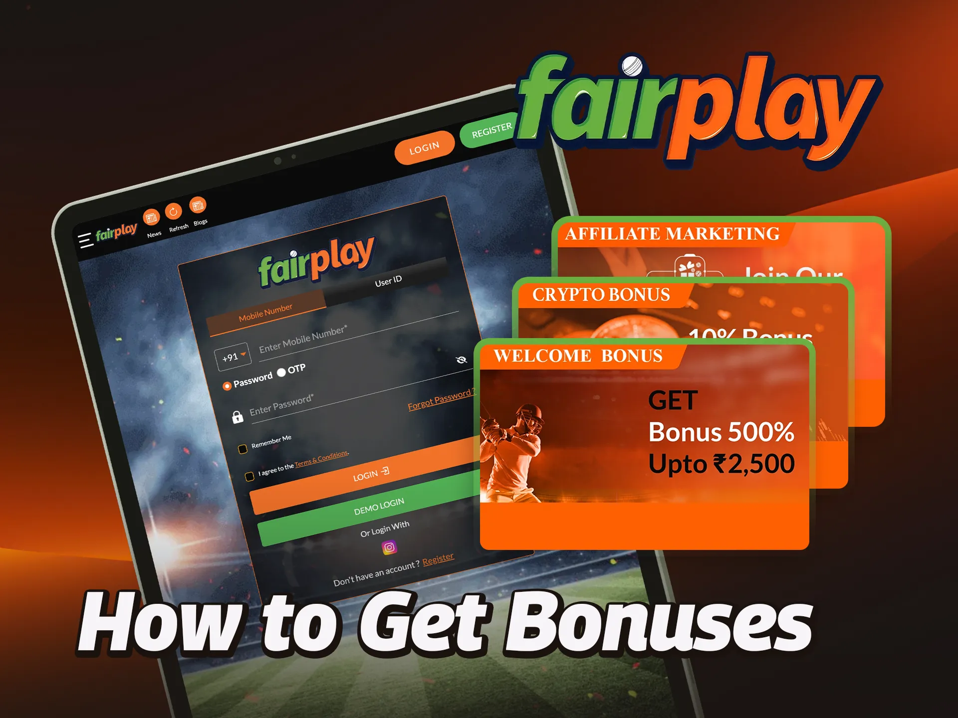 Follow the instructions to receive bonuses at FairPlay casino.