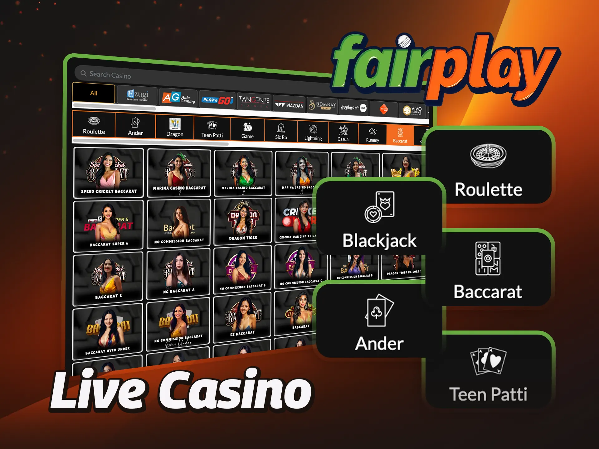 Experience the thrill of the casino without stepping out with FairPlay's live casino.