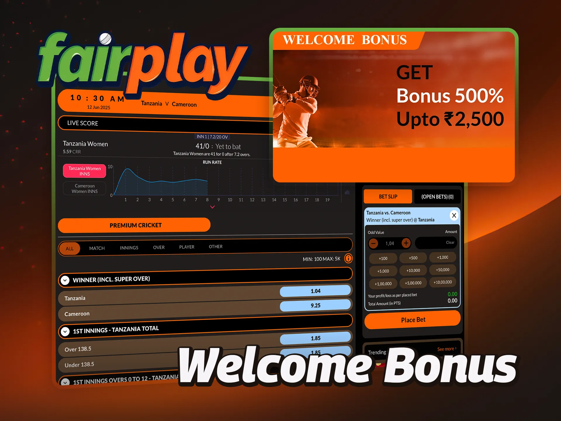Claim a welcome bonus for a better start in cricket betting at FairPlay.