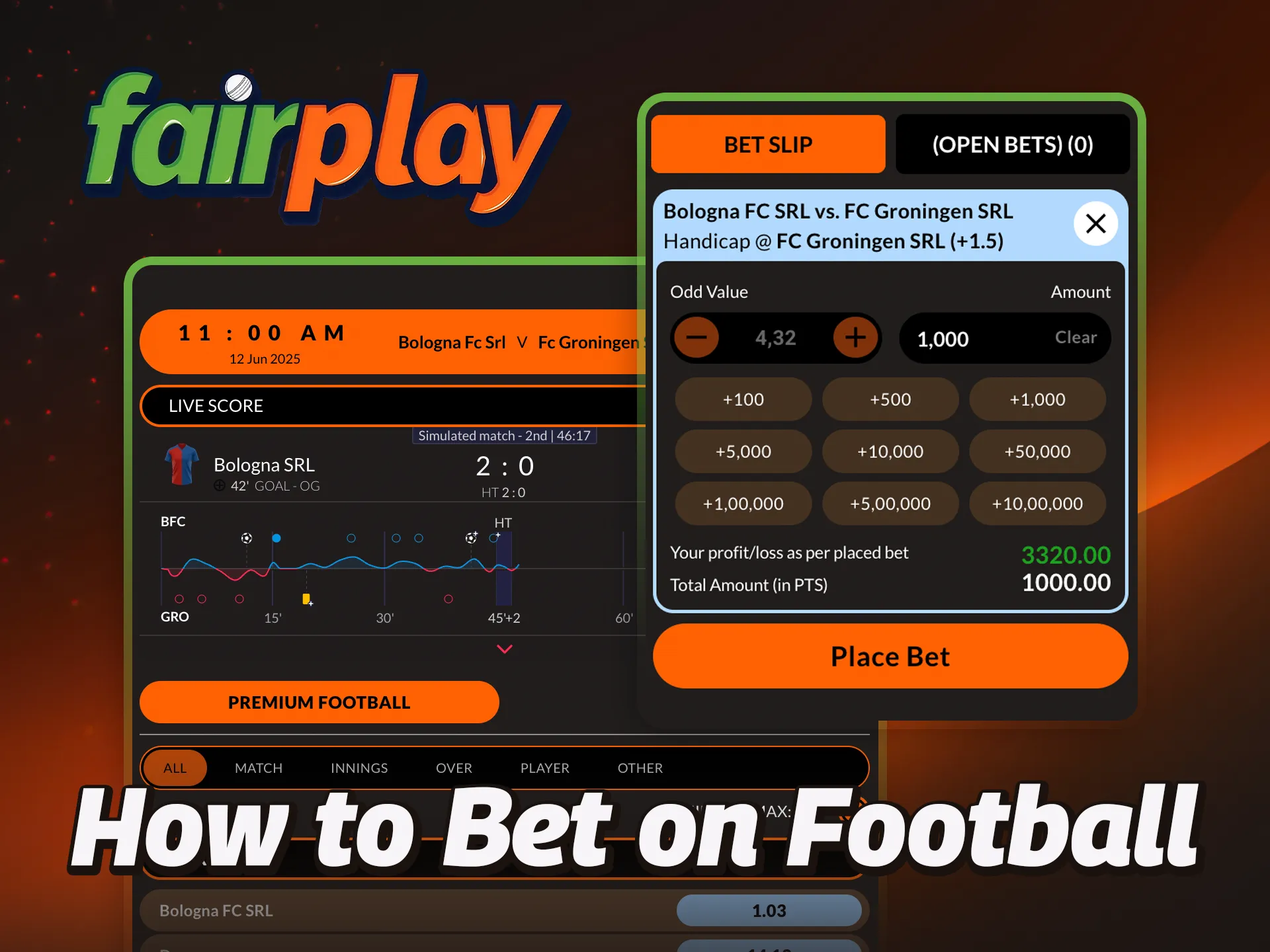 Follow the instructions to place football bets at FairPlay.