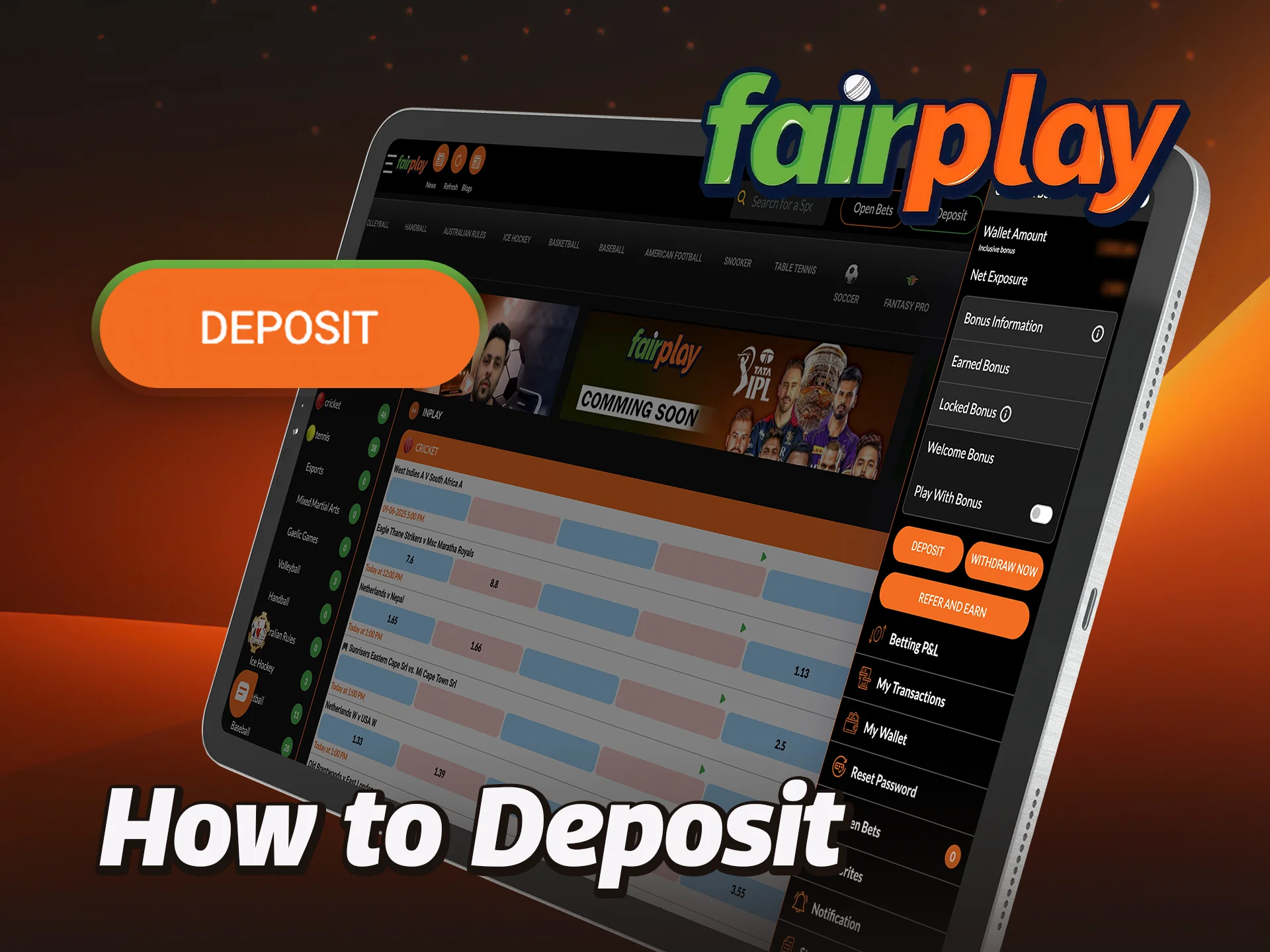 Simple steps to make a deposit at FairPlay and get a welcome bonus.