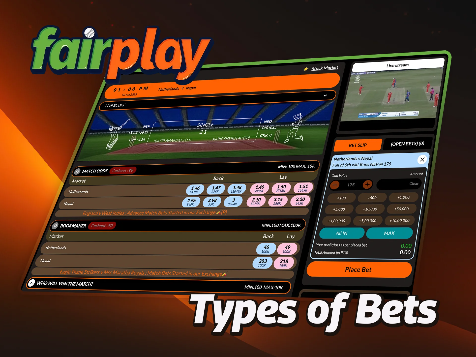 Learn about the types of bets at FairPlay.