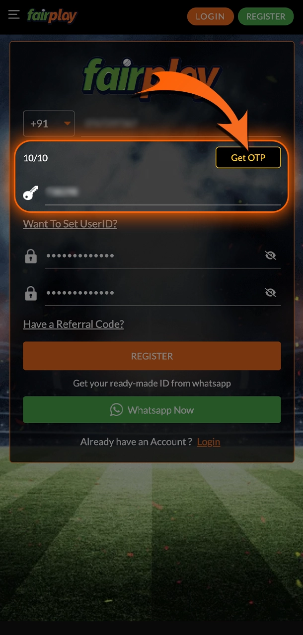 Complete your registration at FairPlay by clicking on the button.