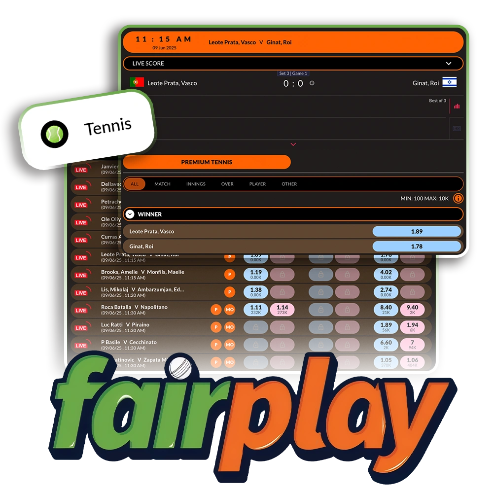 Betting on tennis is available at FairPlay.